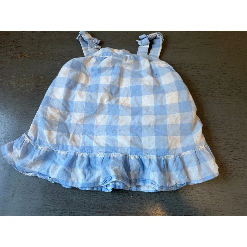 Janie and Jack Girls Blue Gingham Smocked Ruffle Tank Top Size 5 Cotton